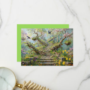 Carte De Remerciements Escalier surréaliste de printemps qui avale des fl