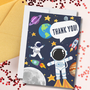 Carte De Remerciements Espace Amusant Astronaute Planète Lune Étoiles, En