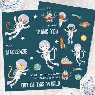 Carte De Remerciements Espace Amusant Chats Enfants Fête d'anniversaire M