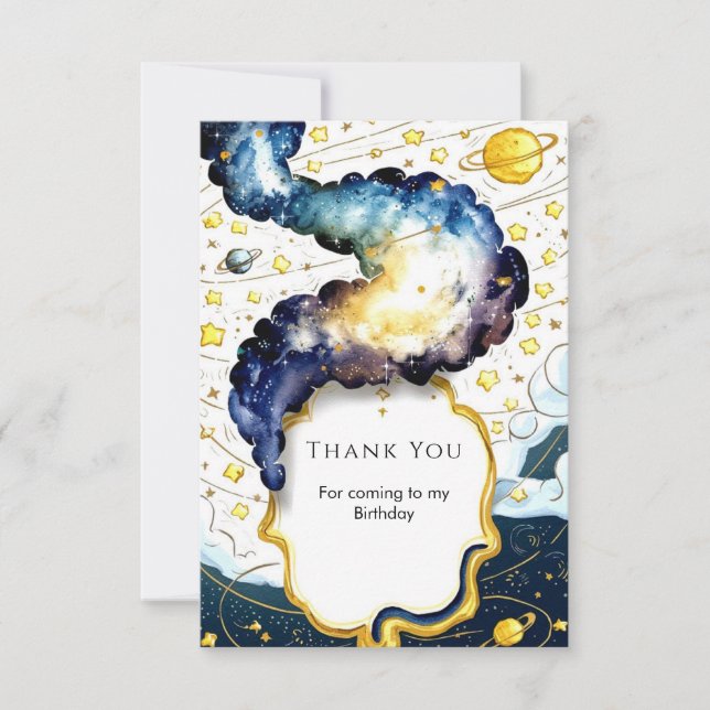 Carte De Remerciements Espace Anniversaire Galactique Modifiable (Devant)