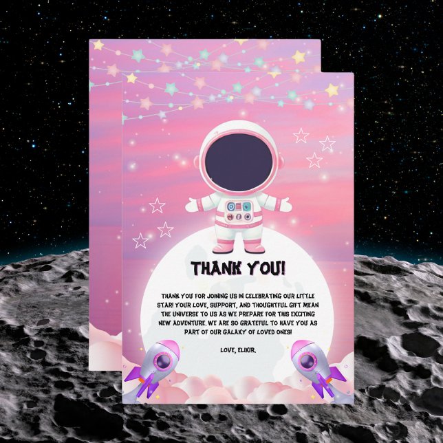 Carte De Remerciements Espace extra-atmosphérique rose Petit explorateur  (Créateur téléchargé)