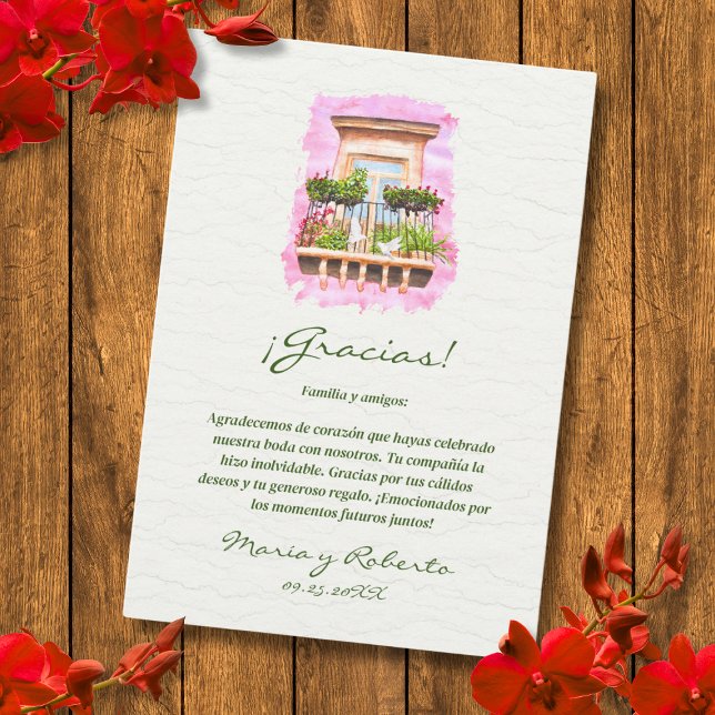 Carte De Remerciements Espagnol Aquarelle Hacienda Mariage mexicain (Créateur téléchargé)