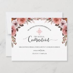 Carte De Remerciements Espagnol rose Floral fille première communion Merc