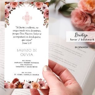 Carte De Remerciements Espagnol, Signet de baptême floral rose poudré Cad