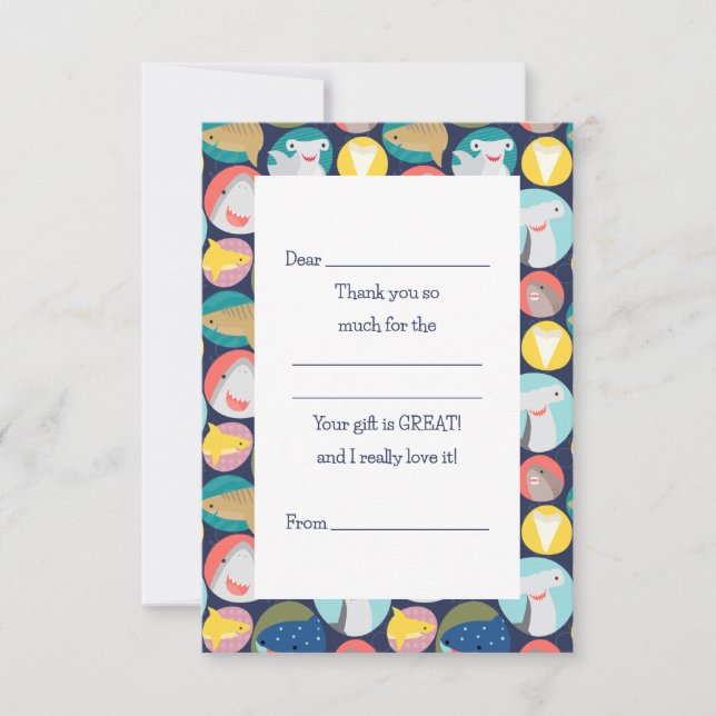 Carte De Remerciements Espèces de requins mignons à remplir  (Devant)