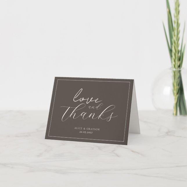 Carte De Remerciements Espresso Brown Script Classic Minimalist Wedding (Devant)