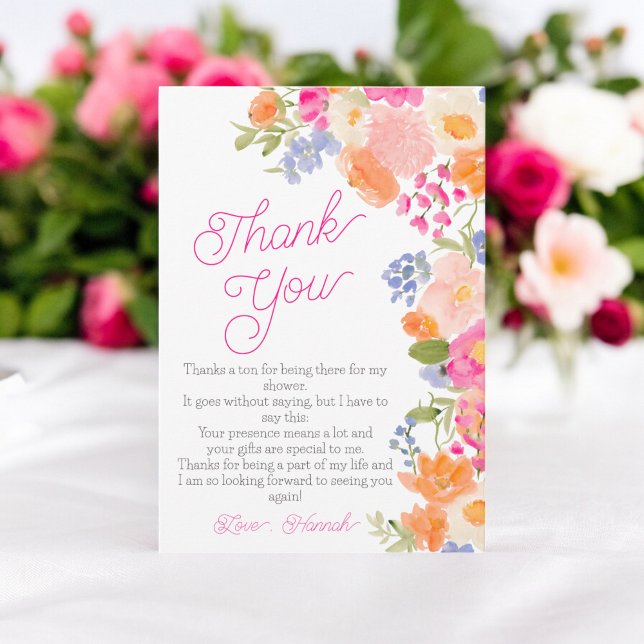 Carte De Remerciements Été bight jolie douche nuptiale fleur sauvage (Summer bight pretty wildflowers bridal shower thank you card)