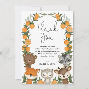 Carte De Remerciements Été Bois Animaux Orange Baby shower Citrus