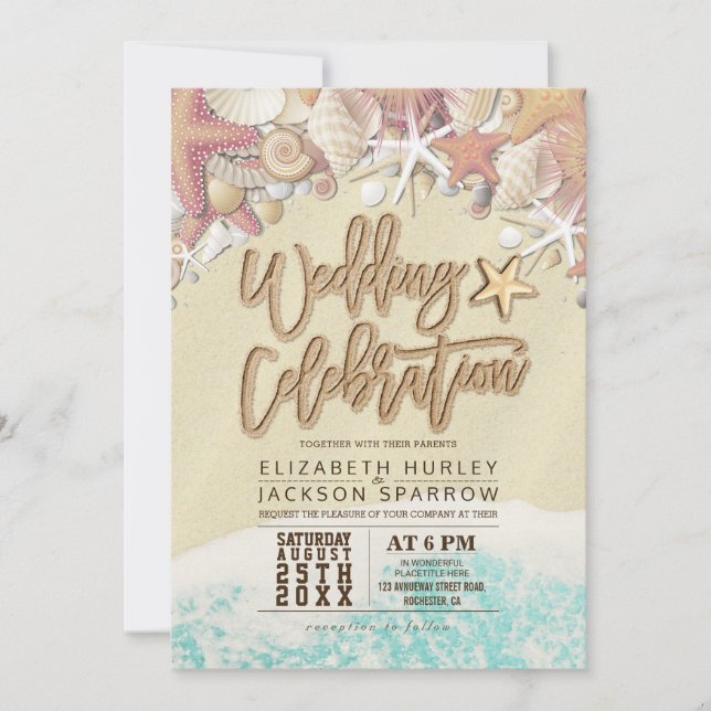 Carte De Remerciements Eté Sandy Beach Fête des mariées de mariage Starfi (Devant)