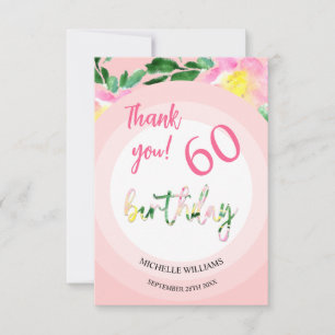 Carte De Remerciements Été Tropical Floral Aquarelle Rose