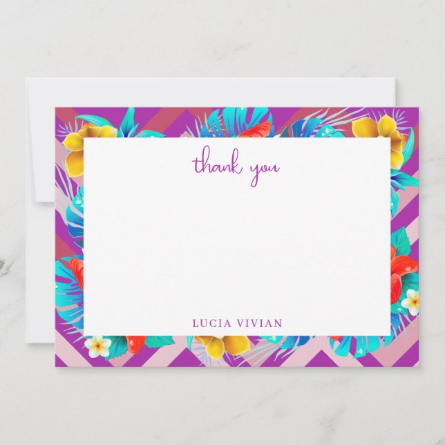 Carte De Remerciements Été Tropical Rétro Mariage Fuchsia (Devant)