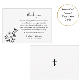 Carte De Remerciements Ethereal Black & White Flowers Orthodox Funeral