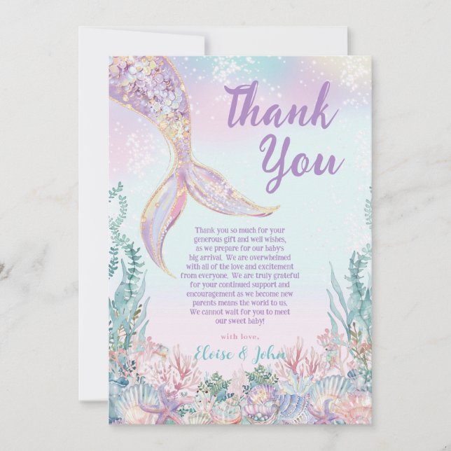 Carte De Remerciements Ethereal Little Mermaid Girl Baby Shower (Devant)
