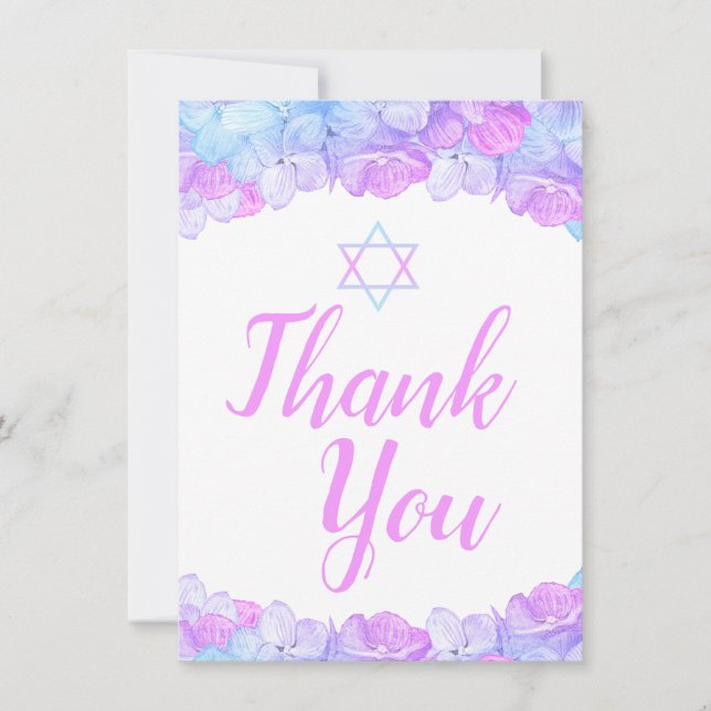 Carte De Remerciements Étoile Bat mitzvah de David Floral Pink Hydrangea (Devant)