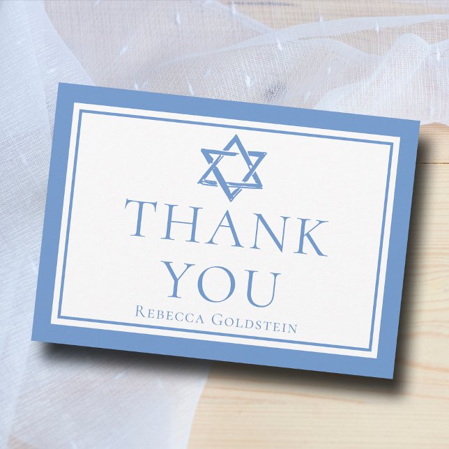 Carte De Remerciements Étoile bleu clair de David Bat mitzvah (Créateur téléchargé)
