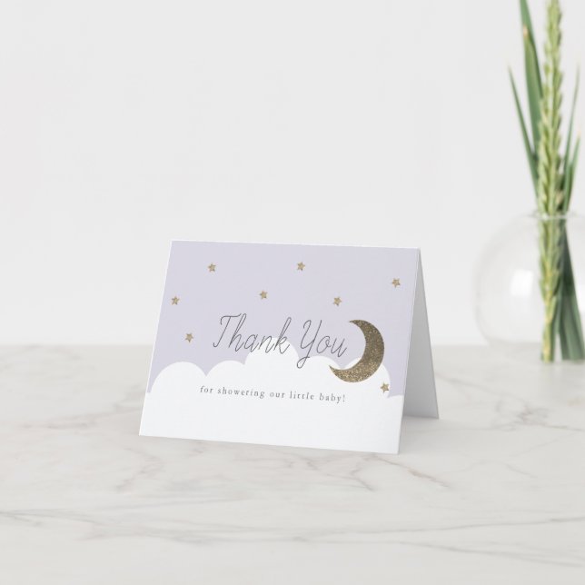 Carte De Remerciements Etoiles & Crecent Lune Baby shower Lilac (Devant)