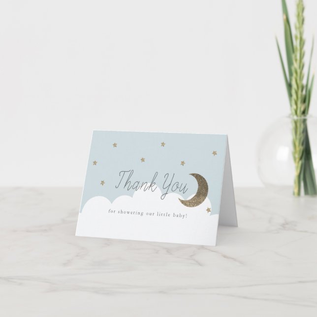 Carte De Remerciements Etoiles & Crecent Moon Baby shower bleu (Devant)