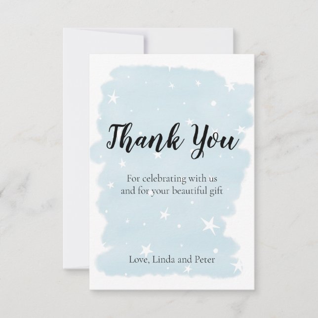 Carte De Remerciements Étoiles d'aquarelle bleu simple (Devant)