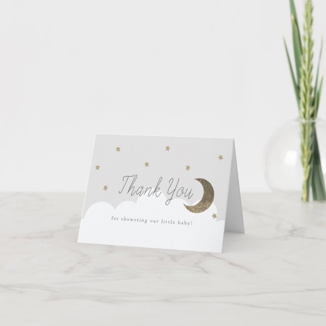 Carte De Remerciements Etoiles d'or et Baby shower de gris de lune (Devant)