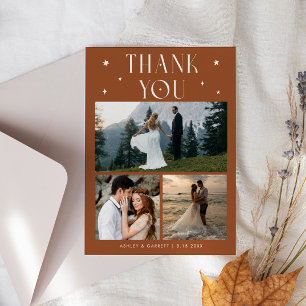 Carte De Remerciements Étoiles Élégantes Mariage Multi Photo Terracotta