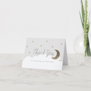 Carte De Remerciements Etoiles et crecents Lune Baby shower gris