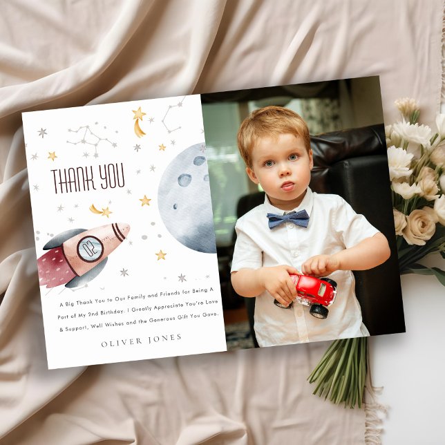 Carte De Remerciements Étoiles mignonnes de l'espace Planètes Anniversair (Créateur téléchargé)