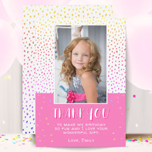 Carte De Remerciements Étoiles Roses Anniversaire Enfants Fille Photo Col