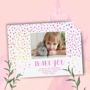 Carte De Remerciements Étoiles Roses Anniversaire Enfants Fille Photo Col