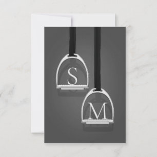 Carte De Remerciements Étriers Monogrammés Gris Moyen Équestre