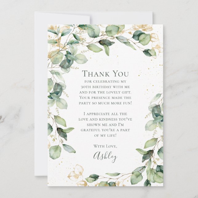 Carte De Remerciements Eucalyptus 30e Anniversaire  (Devant)