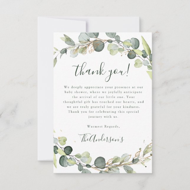 Carte De Remerciements Eucalyptus Baby shower Boho Russe (Devant)