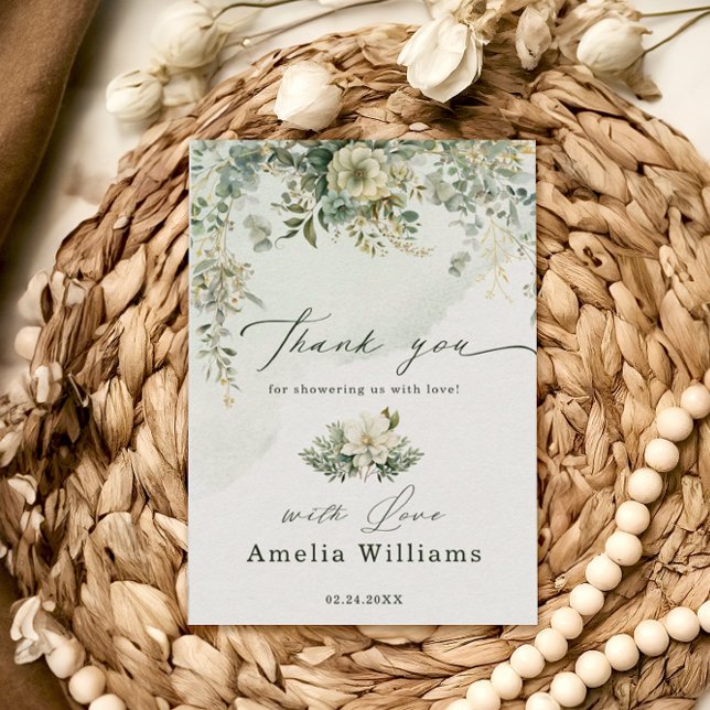 Carte De Remerciements Eucalyptus Botanique Aquarelle Baby shower vert (Créateur téléchargé)