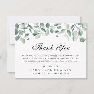 Carte De Remerciements Eucalyptus de funérailles verdure aquarelle