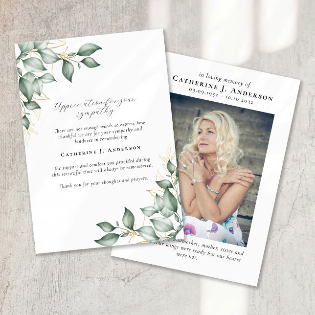 Carte De Remerciements Eucalyptus en Mémoire Amoureuse Photo Funérailles (Créateur téléchargé)