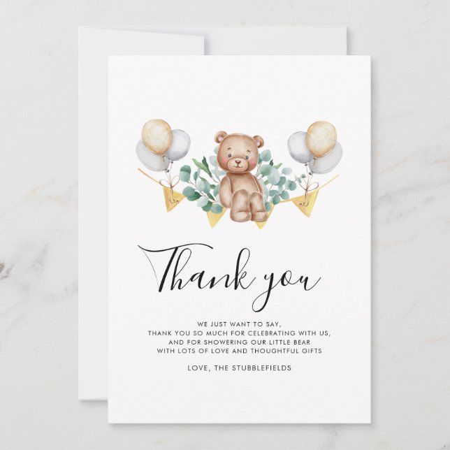 Carte De Remerciements Eucalyptus et ours Russe Cub Baby shower d'ours (Devant)