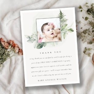 Carte De Remerciements Eucalyptus Fern Foliage Photo Première Communion S