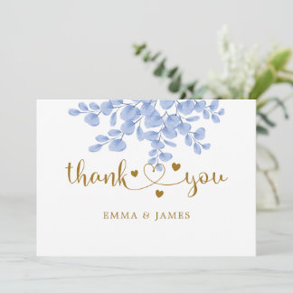 Carte De Remerciements Eucalyptus Feuille Gold Dusty Mariage bleu