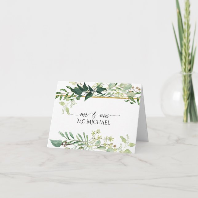 Carte De Remerciements Eucalyptus Foliage Aquarelle Vert Blanc Mariage (Devant)