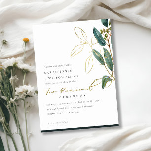 CARTE DE REMERCIEMENTS EUCALYPTUS GREEN GOLD FOLIAGE VOW RENEWAL INVITATI