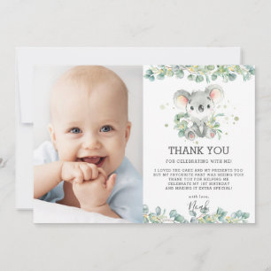 Carte De Remerciements Eucalyptus Koala 1er anniversaire Boy Photo
