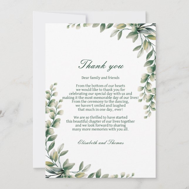 Carte De Remerciements Eucalyptus leaves wedding thank you card  (Devant)
