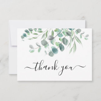 Carte De Remerciements Eucalyptus moderne Aquarelle Vert Folio Script