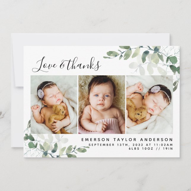 Carte De Remerciements Eucalyptus Photo Baby (Devant)