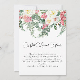Carte De Remerciements Eucalyptus Roses Roses Blanches Floral Mariage 
