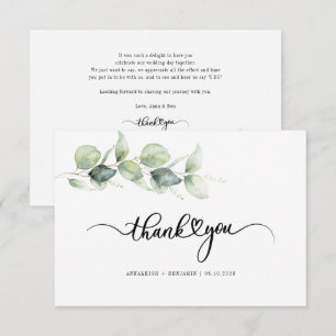 Carte De Remerciements Eucalyptus Verdure Amour Coeur Calligraphie Mariag