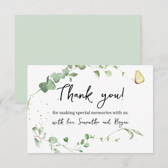 Carte De Remerciements Eucalyptus Verdure or étincelle (Devant / Derrière)