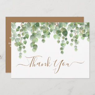 Carte De Remerciements Eucalyptus vert Aquarelle Mariage de script d'or