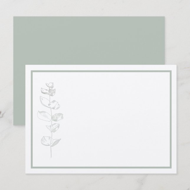 Carte De Remerciements Eucalyptus Vert Plante Simple Moderne Stationnaire (Devant / Derrière)