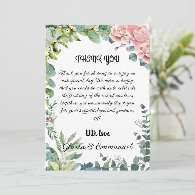 Carte De Remerciements Eucalyptus vertes quittent le Mariage floral (Debout devant)