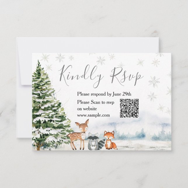 Carte De Remerciements Evergreen Animal Winter Onederland RSVP Card (Devant)
